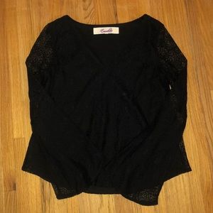 V neck floral lace shirt with flare sleeves